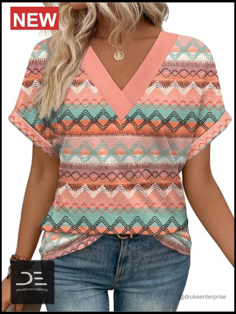 Womens V-Neck Dolman Sleeve Peasant Top Blouse Stripe